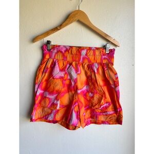 Fabletics Womens Orange Pink Tie Dye Nylon High Rise Smocked Shorts Medium
